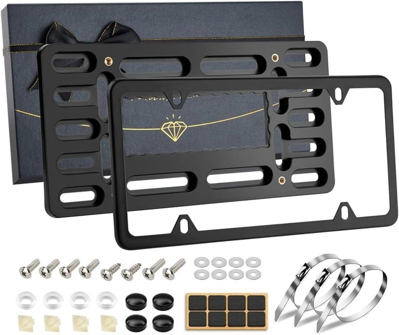 XCLPF Front License Plate Bracket,No Drill License Plate Holder,License Plate Mounting kit,Universal Bumper Car Frame Mount Adapter,Black License Plate Frames with Screw Cap,Cable Ties - Image 1